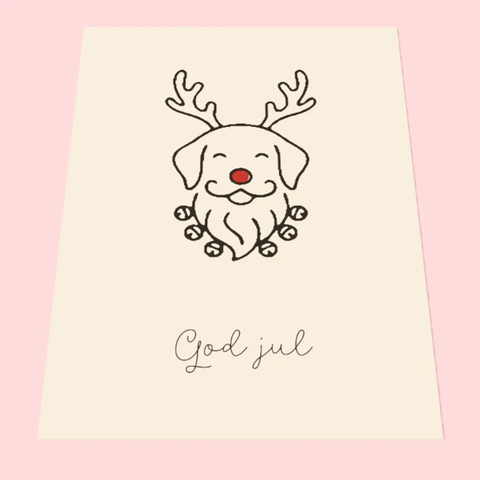 Julekort med reinsdyr og God jul på forsiden