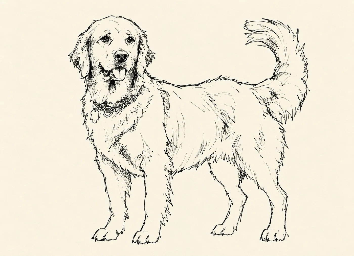 Strektegning av en golden retriever